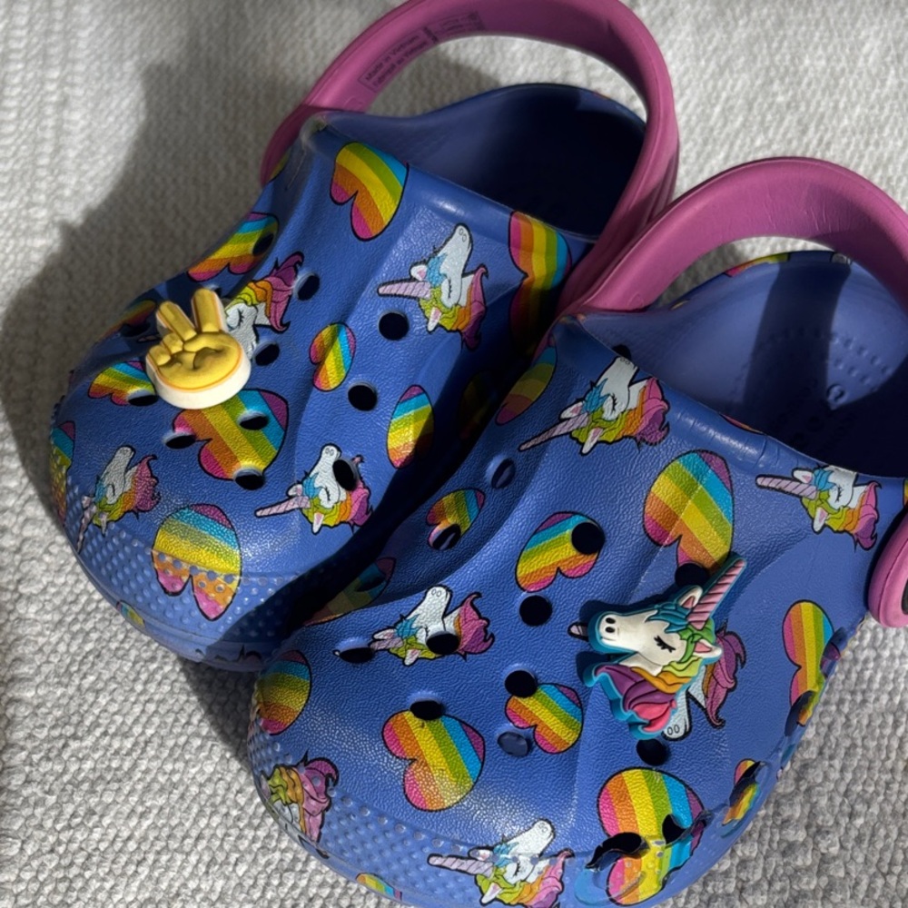 CROCS Kids Unicorn Rainbow Clogs - Blue & Pink